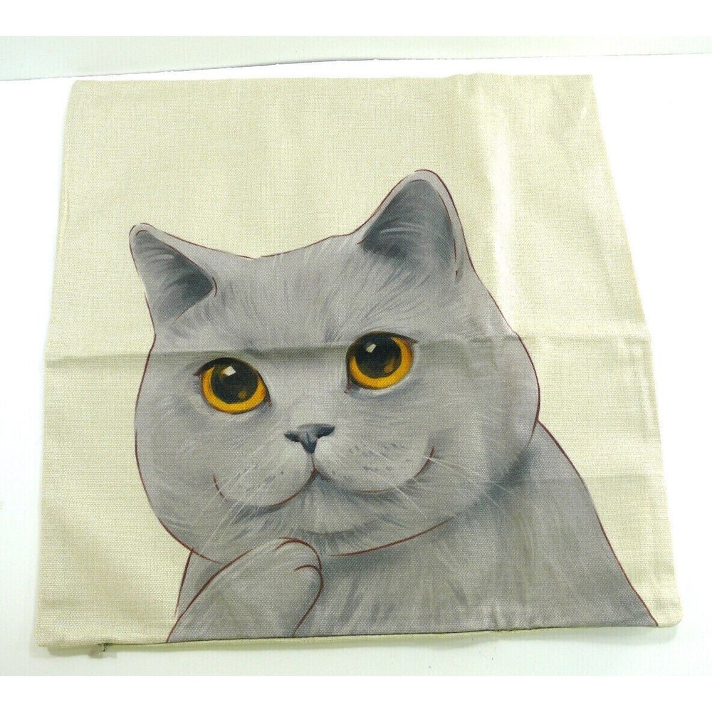 NEW gray cat kitty Print Pillow Cover form sleeve zip 17.5x17.5